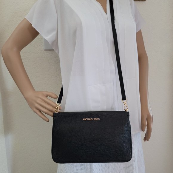 MICHAEL KORS Jet Set Travel LG Triple Gusset Pebbled Leather Crossbody- 🎈⭐$128. - Picture 15 of 16